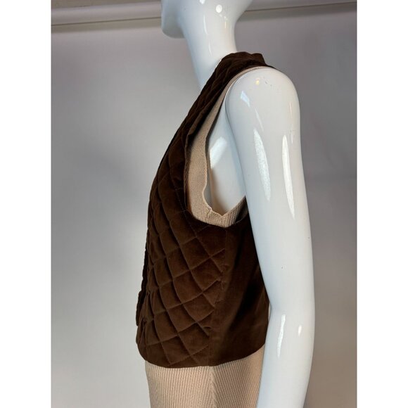 Vintage Brown Quilted Velvet Button-Up Vest Womens - Picture 2 of 16